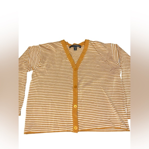 Ellen Tracy Cardigan Women’s MP Cropped Striped Orange White Buttons Y2K Spring - Picture 2 of 6